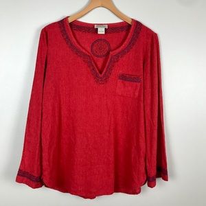 4x$25*LUCKY BRAND long sleeve BOHO style red shirt